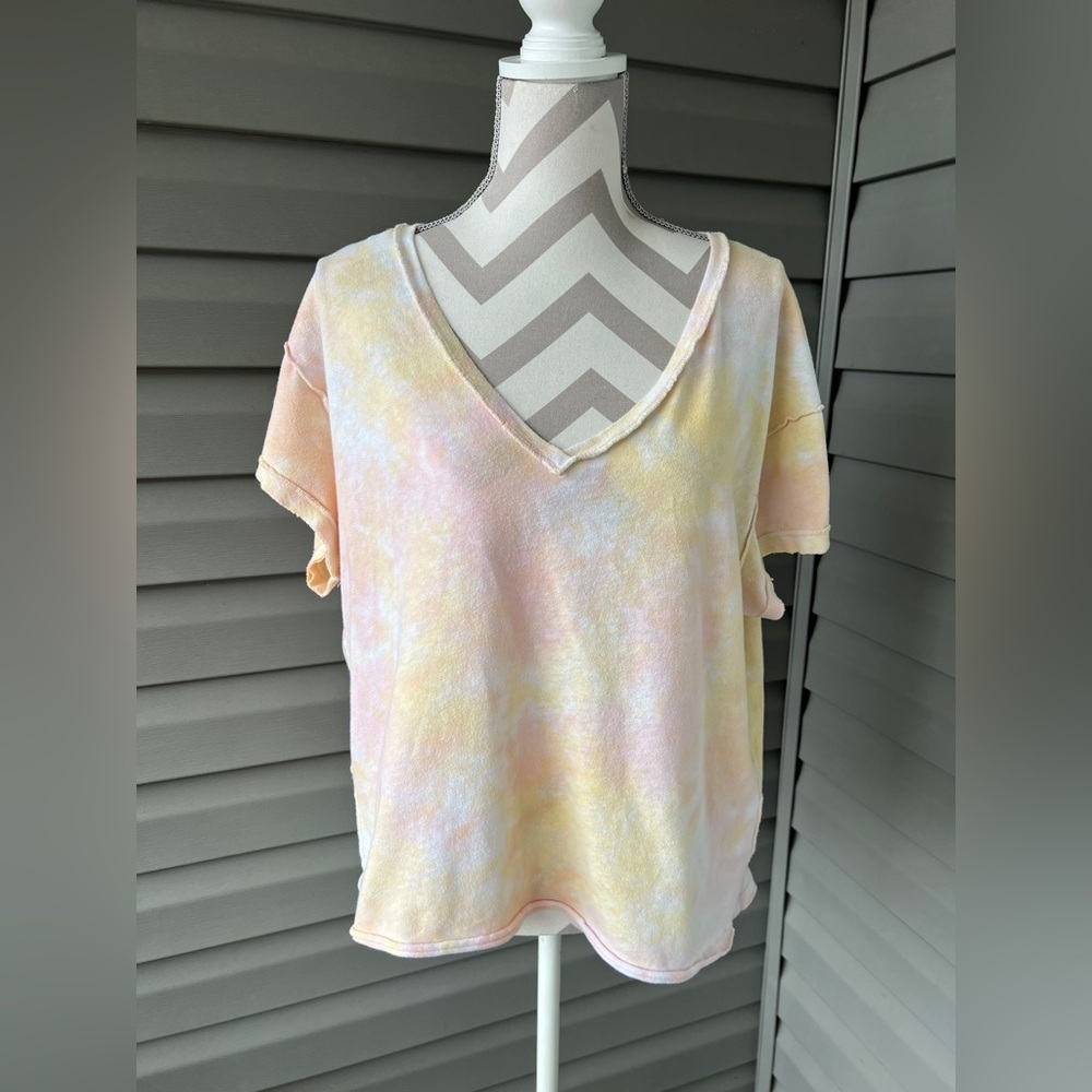 Free People Womens All Mine Top Relaxed Berry Orange Tie Dye Sz XS